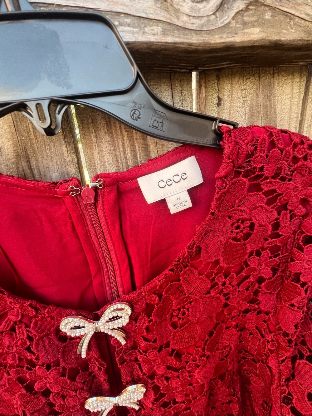 CeCe Mulberry Red Lace Dress with Bow Accents - Picture 6 of 12